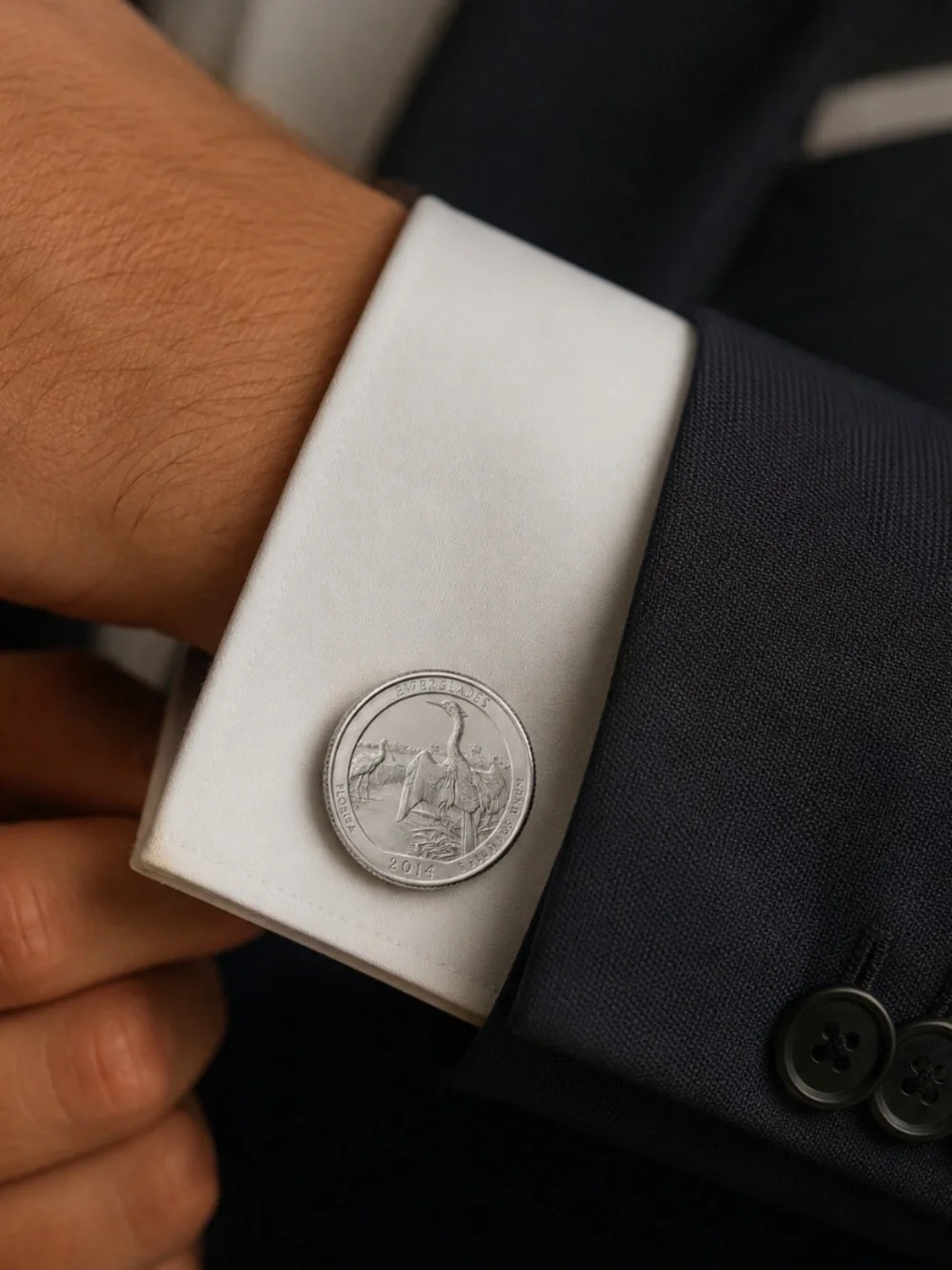 2014 Everglades National Park Quarter Cufflinks Florida Bird Coin Handmade Men’s